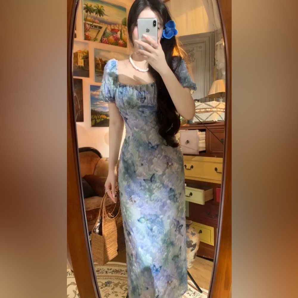 Blue and Purple Butterfly Print Dress